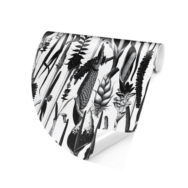 Fototapete modern Tropisches Luxus Muster Schwarz-Weiß