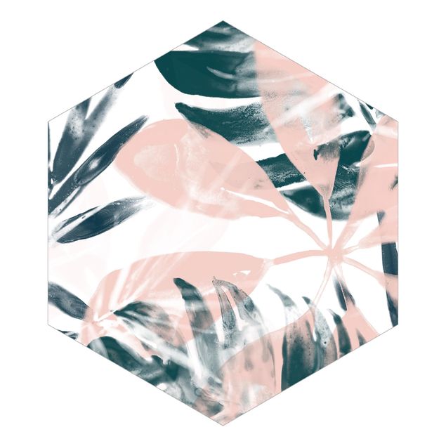 Hexagon Mustertapete selbstklebend - Tropisches Orakel petrol II