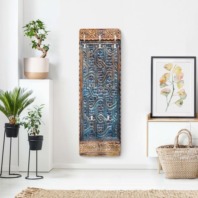 Wandgarderoben Blau Tür mit marokkanischer Schnitzkunst