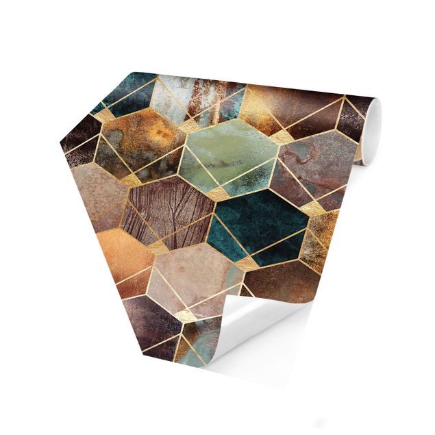 Hexagon Tapete Türkise Geometrie goldenes Art Deco