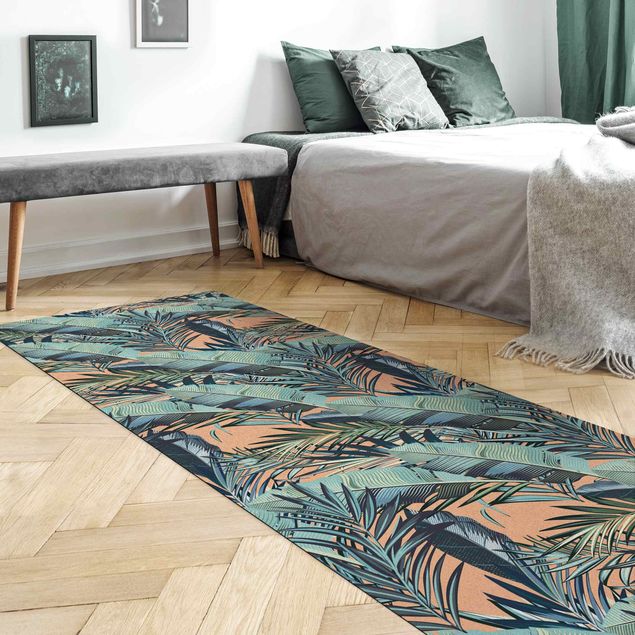 Teppich modern Türkises Blätterdschungel Muster