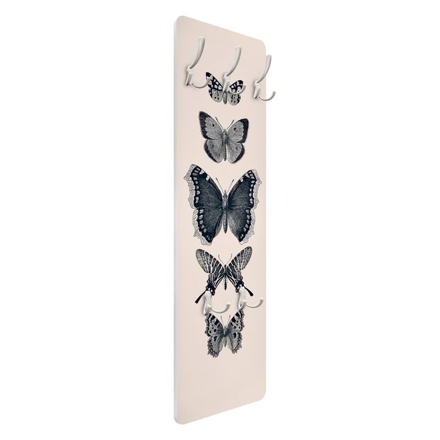 Wandgarderobe mit Motiv Tusche Schmetterlinge auf Beige
