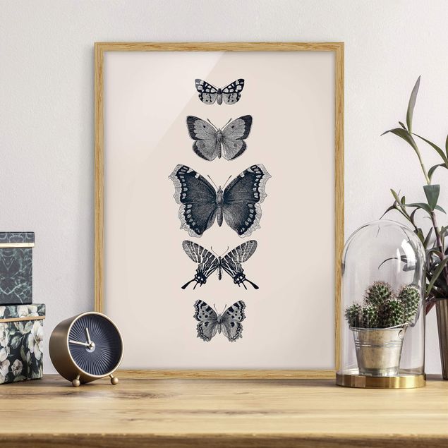 Wanddeko Küche Tusche Schmetterlinge auf Beige