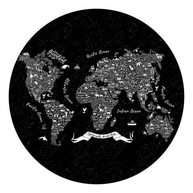 Weltkarte Tapete Typografie Weltkarte schwarz