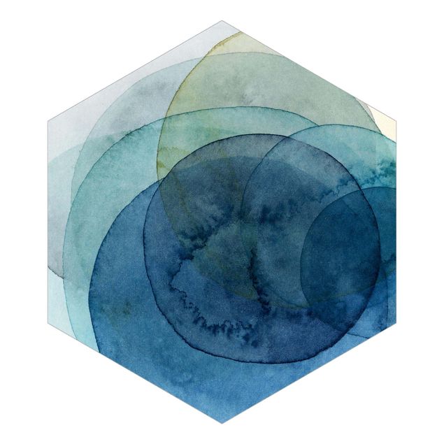 Hexagon Mustertapete selbstklebend - Urknall - blau