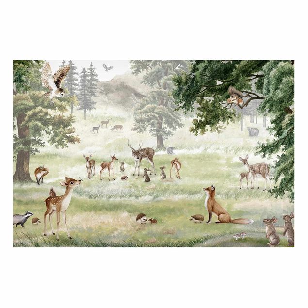 Wandbilder Hirsche Versammlung der Waldtiere