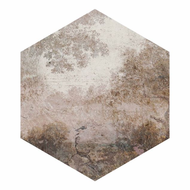 Hexagon Tapete selbstklebend - Versteckter Wald am Horizont