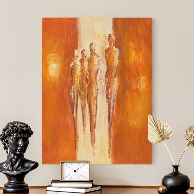 Leinwand Kunst Vier Figuren in Orange 02