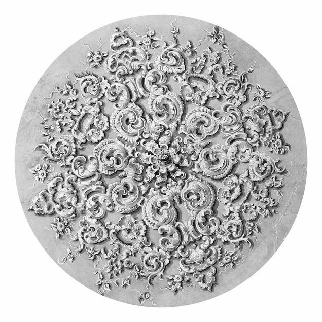 Muster Tapete Viktorianische Ornamentik mit Patina in Schwarz-Weiß