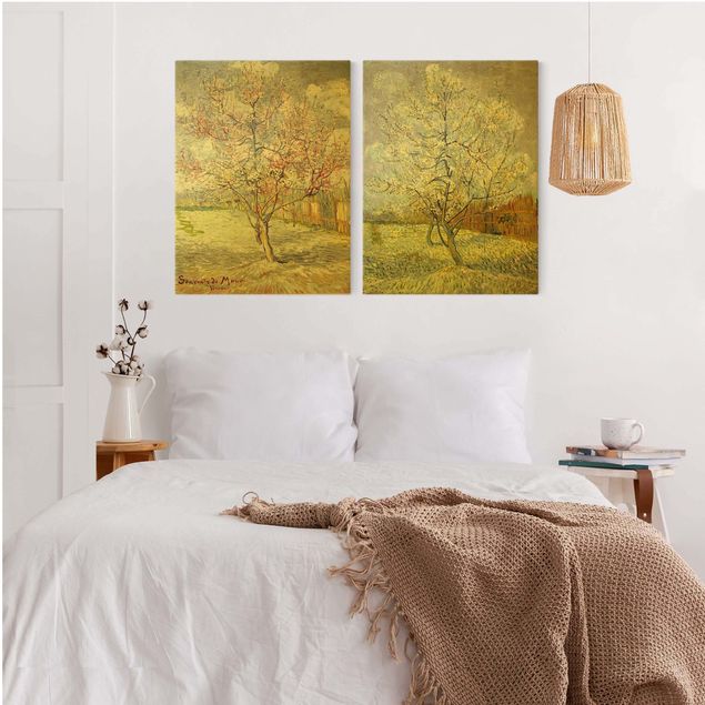 Kunststil Pointillismus Vincent van Gogh - Blühende Pfirsichbäume im Garten