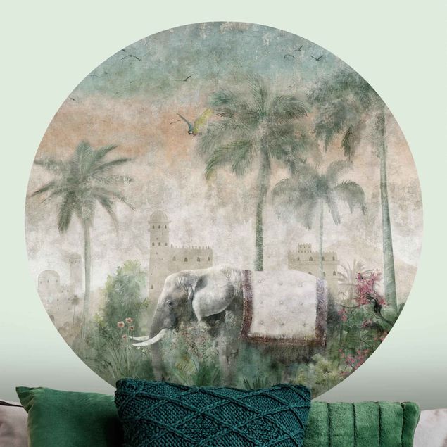 Tapeten Modern Vintage Dschungel Szene mit Elefant
