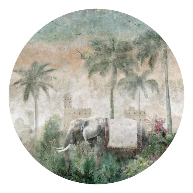 Fototapete kaufen Vintage Dschungel Szene mit Elefant
