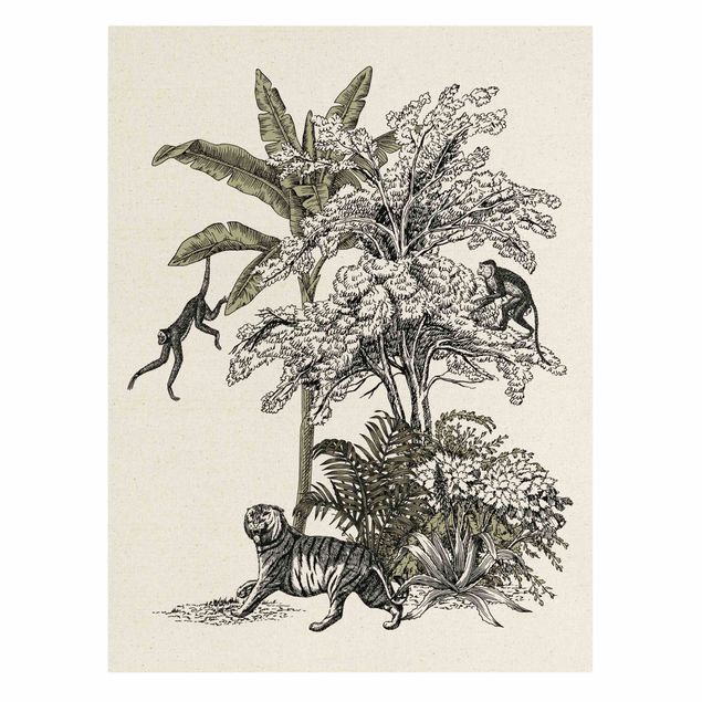 Blumenbilder auf Leinwand Vintage Illustration - Kletternde Affen