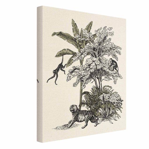 Wandbilder Floral Vintage Illustration - Kletternde Affen