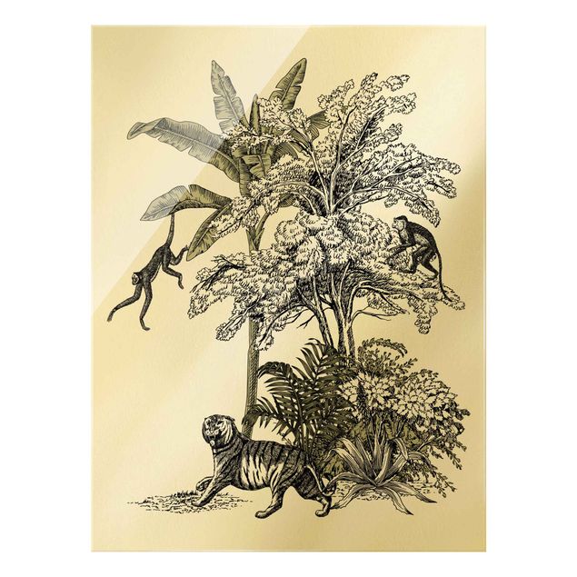 Wandbilder Blumen Vintage Illustration - Kletternde Affen