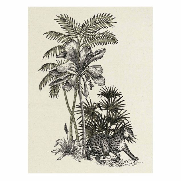 Wandbilder Floral Vintage Illustration - Tiger und Palmen