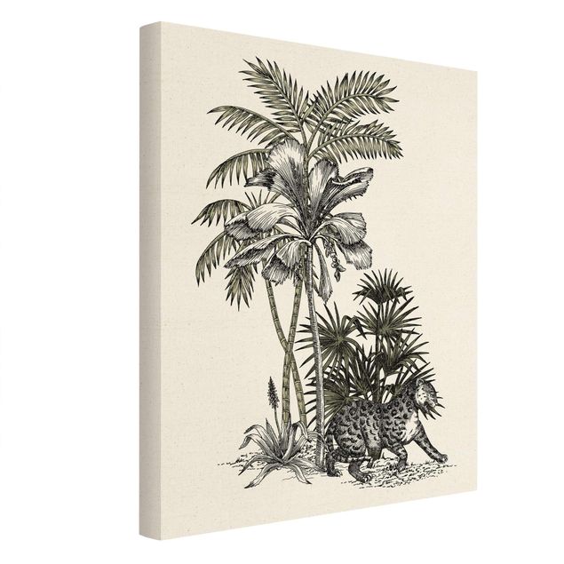 Wandbilder Blumen Vintage Illustration - Tiger und Palmen