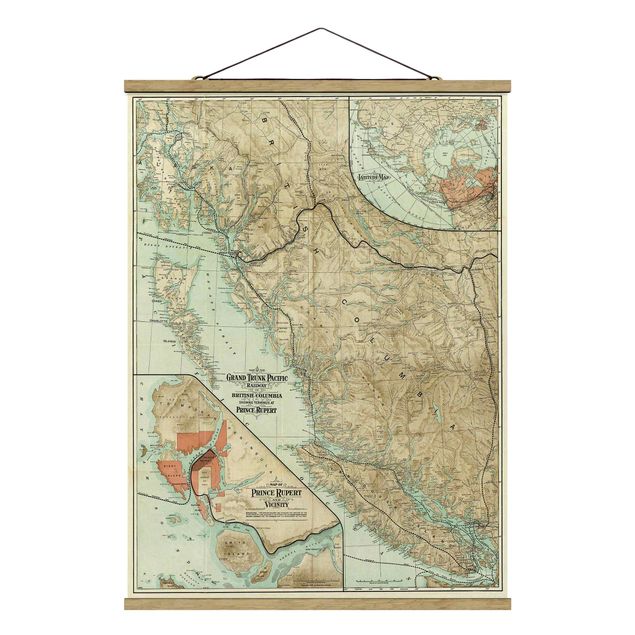 Wandbilder Sprüche Vintage Karte British Columbia