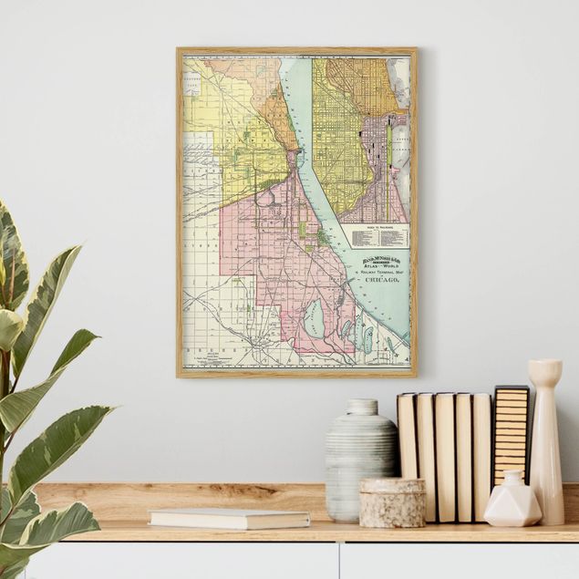 Weltkarte mit Bilderrahmen Vintage Karte Chicago