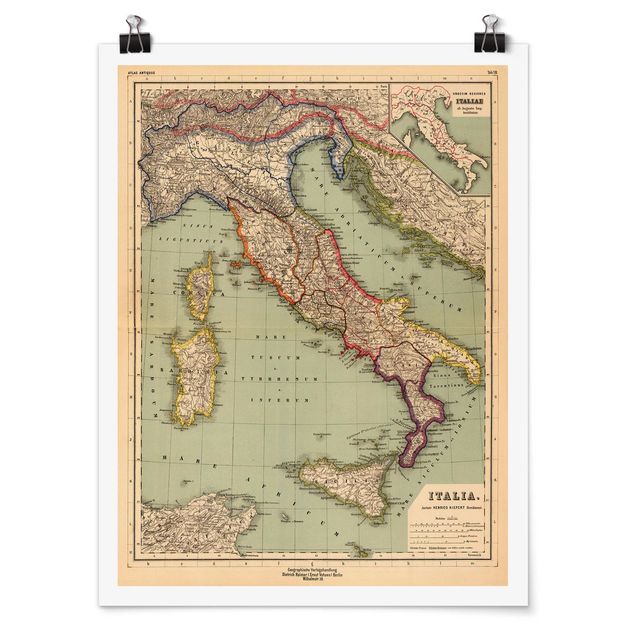Poster Vintage Vintage Landkarte Italien