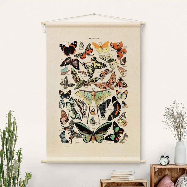 Wandteppich modern Vintage Lehrtafel Schmetterlinge und Falter