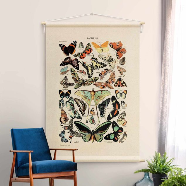 Wandteppich Vintage Vintage Lehrtafel Schmetterlinge und Falter