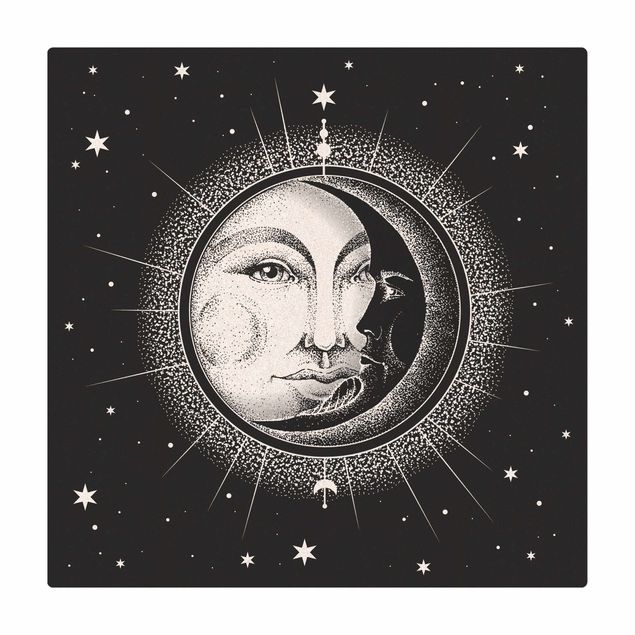 Kork-Teppich - Vintage Sonne und Mond Illustration - Quadrat 1:1