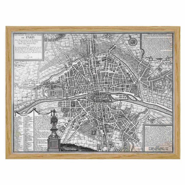 Vintage Bilder mit Rahmen Vintage Stadtplan Paris um 1600