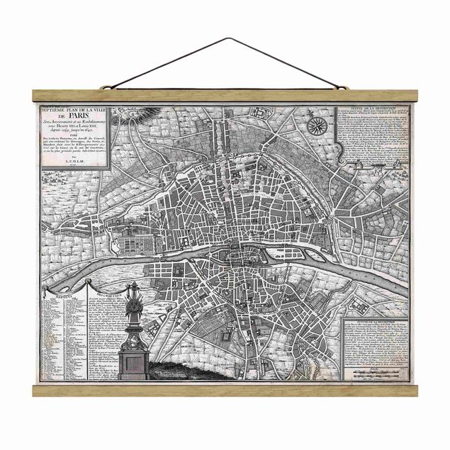 Wandbilder Kunstdrucke Vintage Stadtplan Paris um 1600