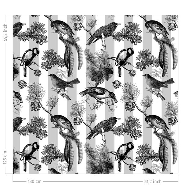 Wanddeko Küche Vögel auf Streifen Schwarz Weiß
