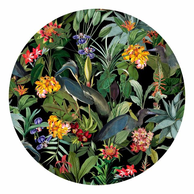 Tapeten Modern Vögel mit Tropischen Blumen