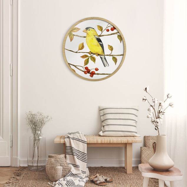 Tierbilder mit Rahmen Vögel und Beeren - Goldzeisig
