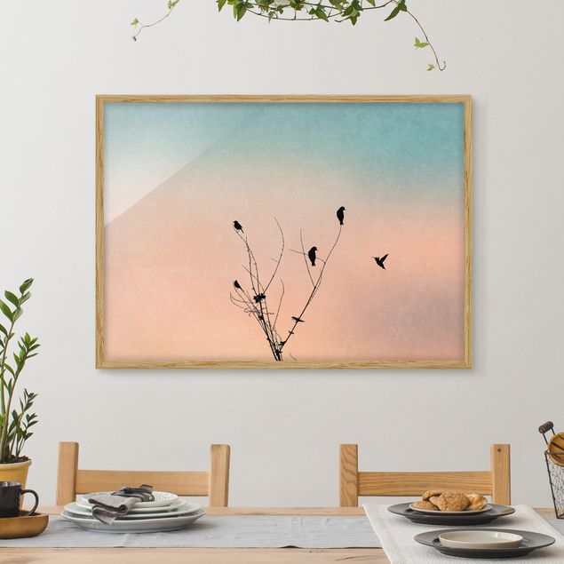 Wanddeko Küche Vögel vor rosa Sonne II
