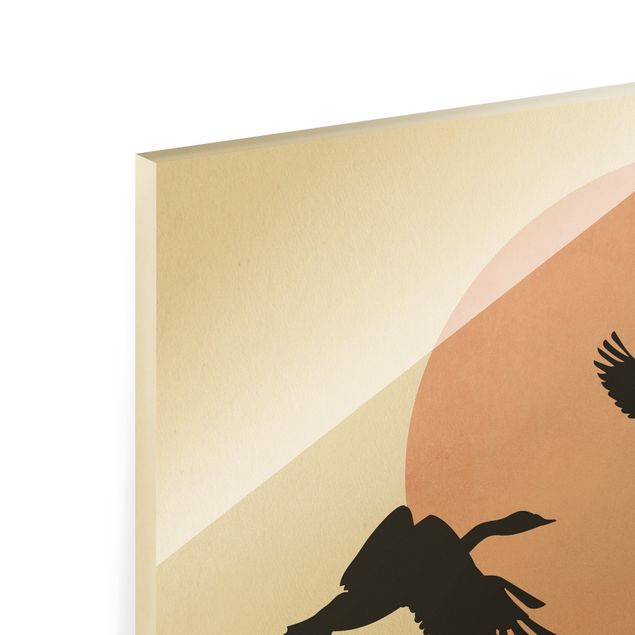 Wandbilder Kunstdrucke Vögel vor rosa Sonne III