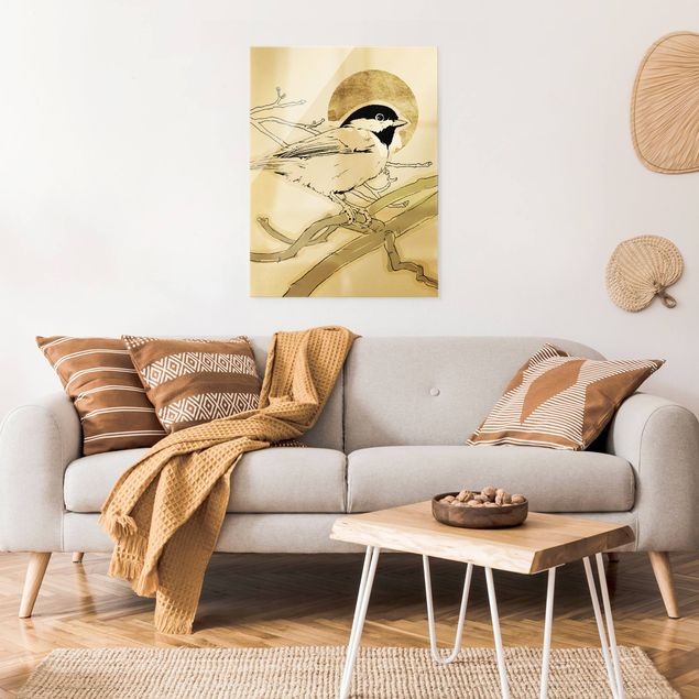 Wandbilder Modern Vogel vor goldener Sonne I