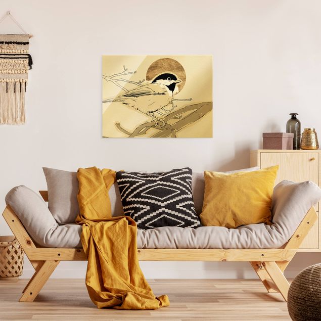 Wandbilder Modern Vogel vor goldener Sonne I