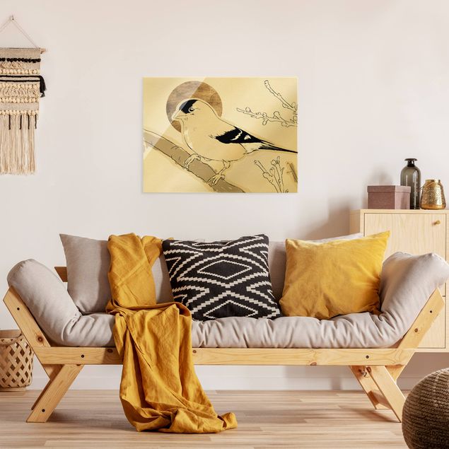 Wandbilder Modern Vogel vor goldener Sonne II