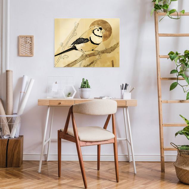 Wandbilder Modern Vogel vor goldener Sonne III