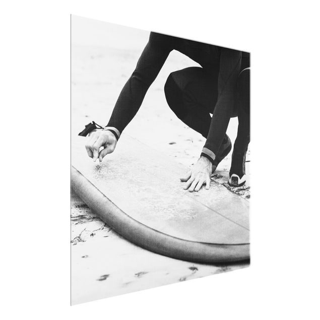Glasbilder Strand Wachsen des Surfboards