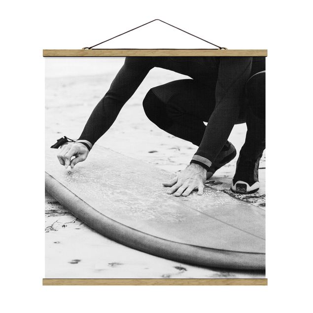 schwarz-weiß Poster Wachsen des Surfboards