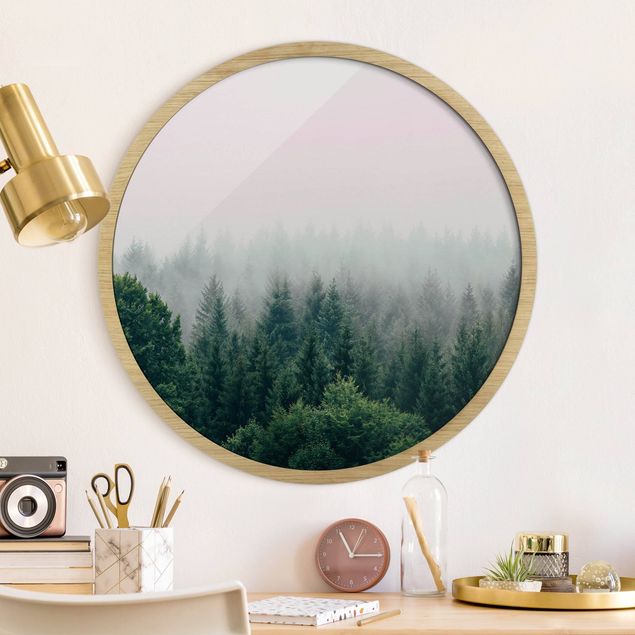 Wandbilder Bäume Wald im Nebel Dämmerung