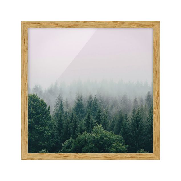 Landschaftsbilder mit Rahmen Wald im Nebel Dämmerung