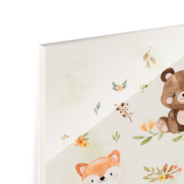 Wandbilder Natur Waldtiere Herbst Fuchs Bär Eichhörnchen Waschbär
