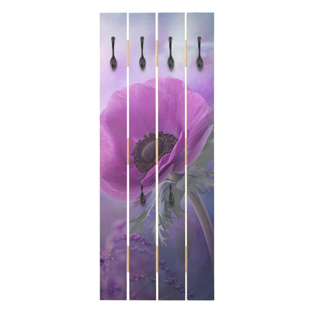 Wandgarderobe mit Motiv Anemonenblüte in Violett