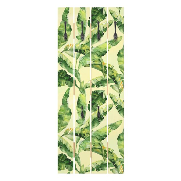 Wandgarderoben Grün Bananenblätter Aquarell