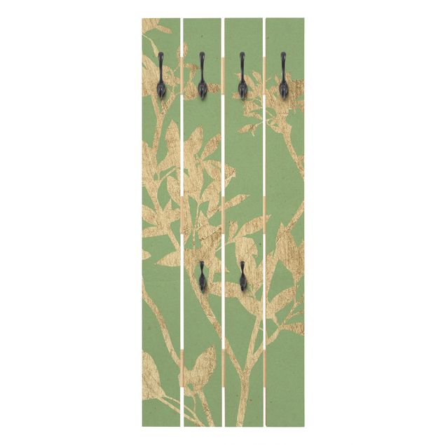 Wandgarderobe grün Goldene Blätter auf Lind II