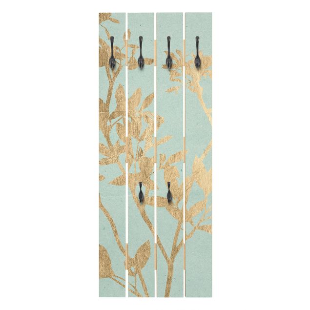 Garderobe mit Motiv Goldene Blätter auf Turquoise II