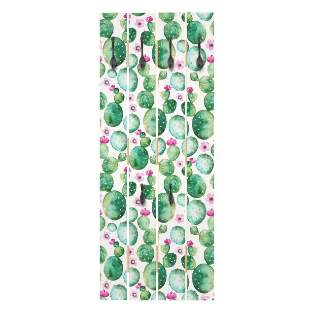 Wandgarderobe mit Motiv Kaktus mit Blüten Aquarell