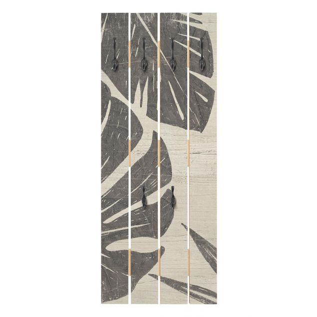 Garderobenpaneel grau Palmenblätter vor Hellgrau