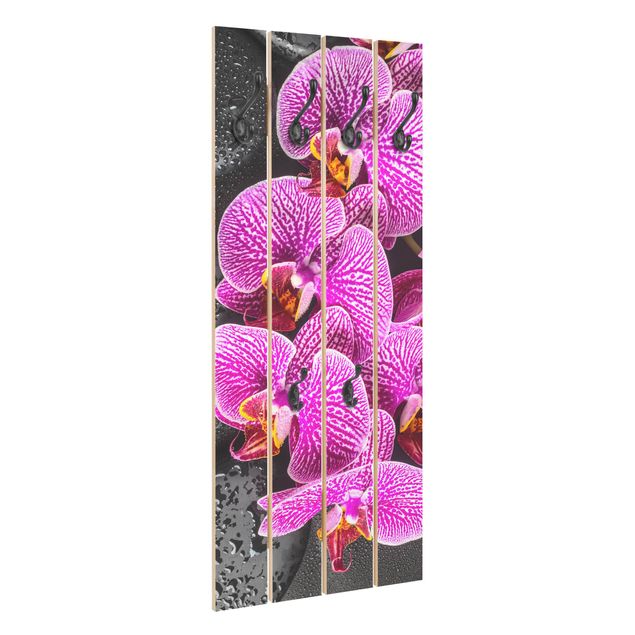 Wandgarderobe Holz - Pinke Orchidee